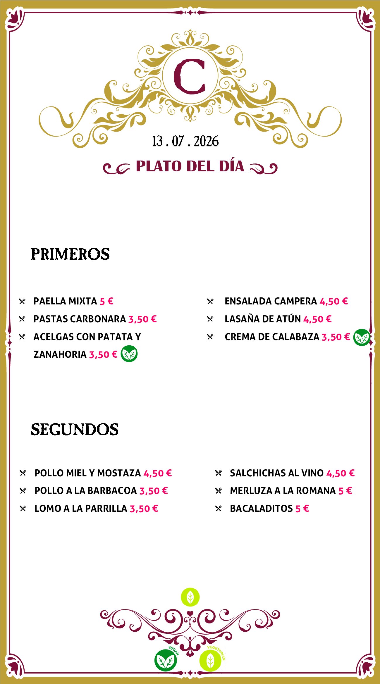Menu RRSS N