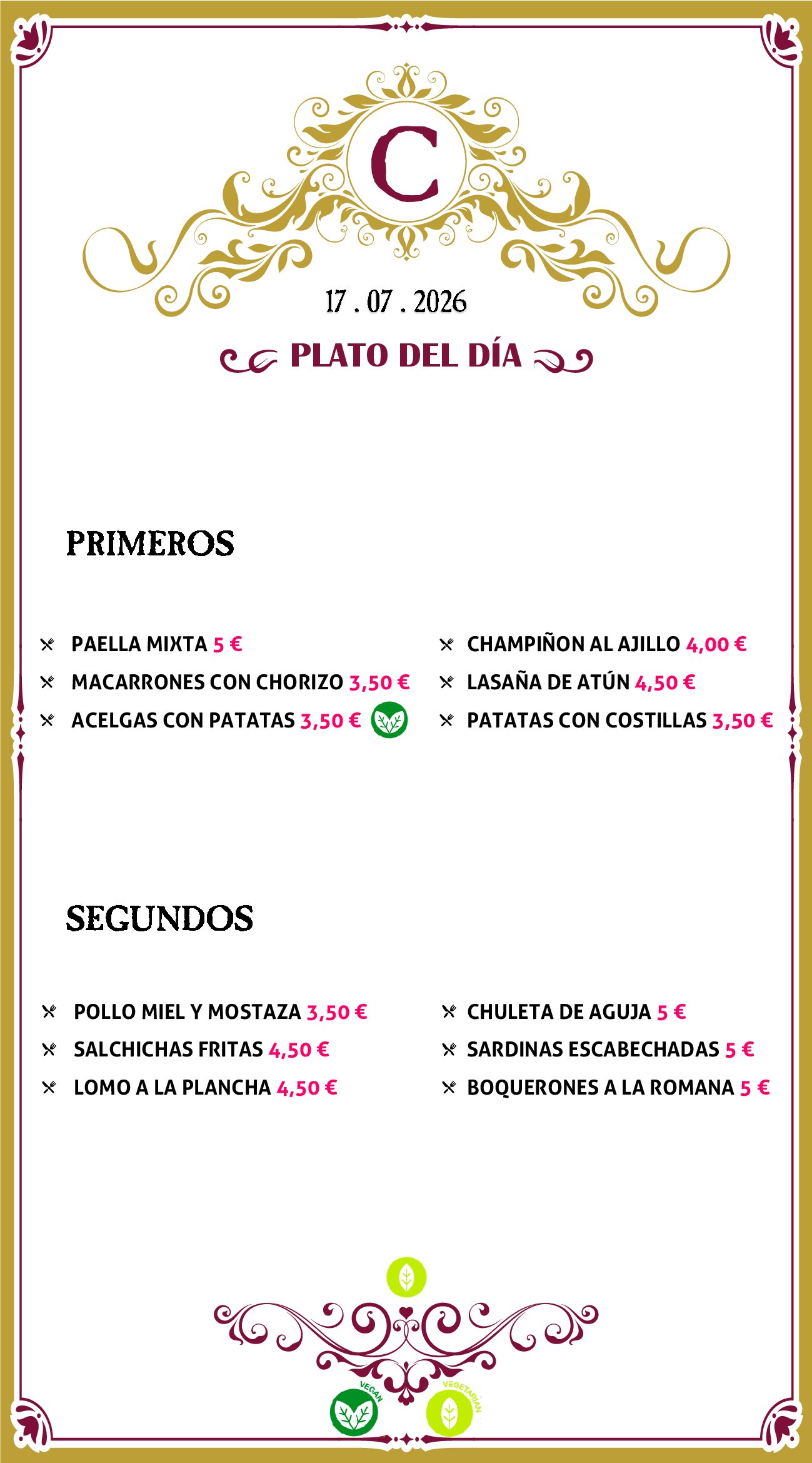 Menu RRSS N